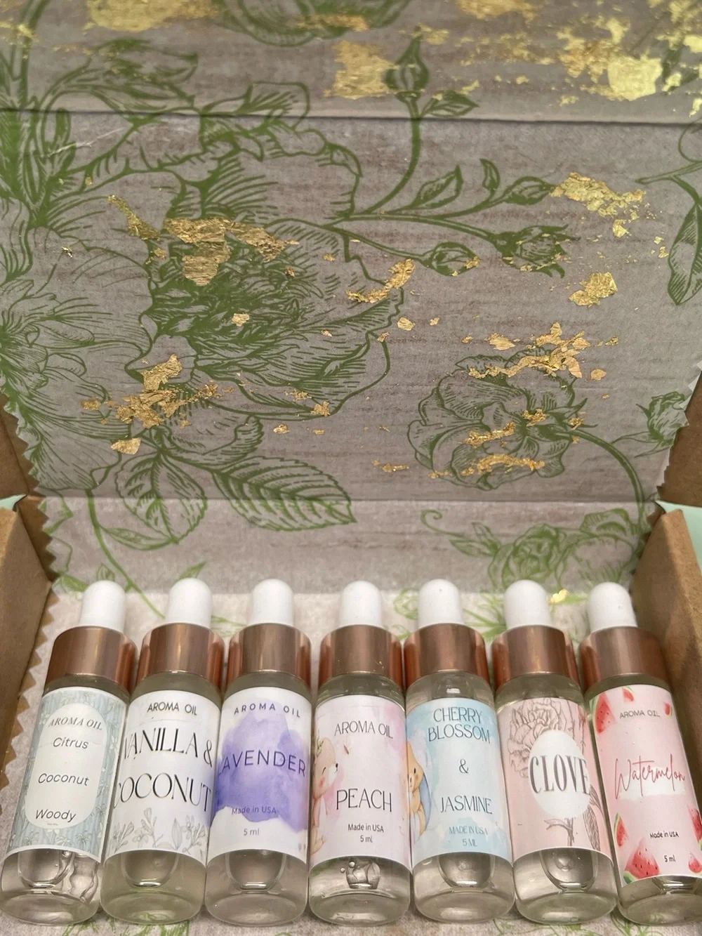 Set of 7 Aroma Oil Dropper 5ml Scented Fragrance Oils, Eco Gift Box